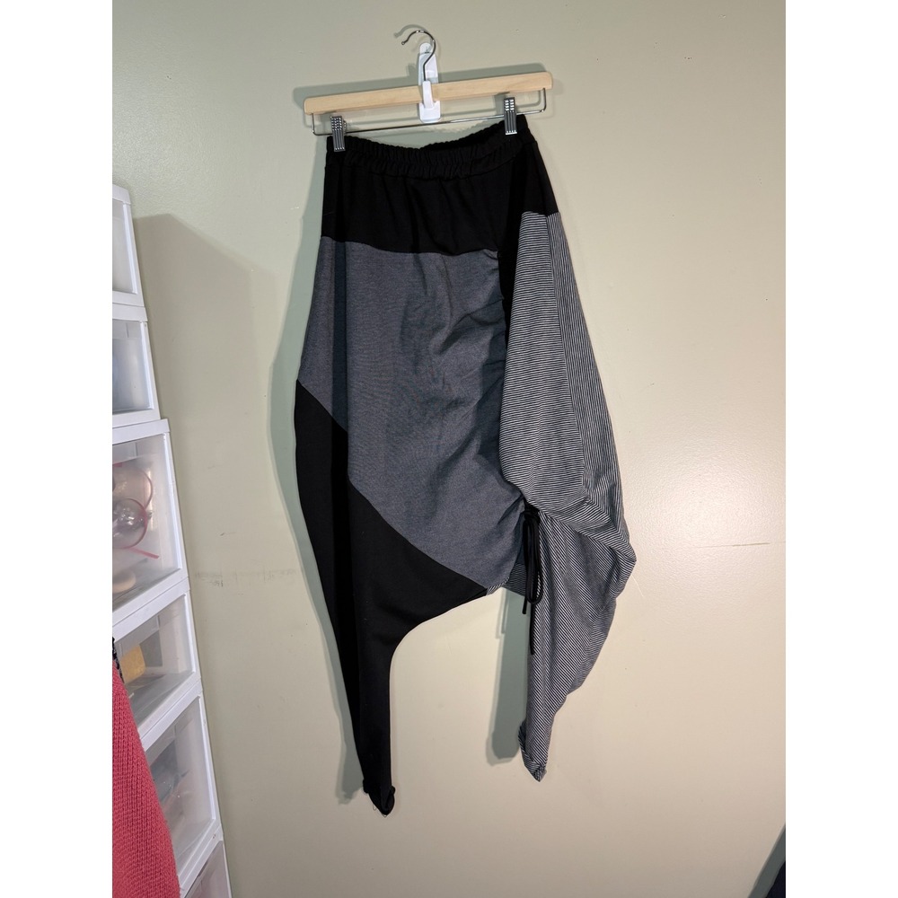Longdeng Asymmetric Colorblock Harem Pants Drop Crotch Pinstripe Streetwear